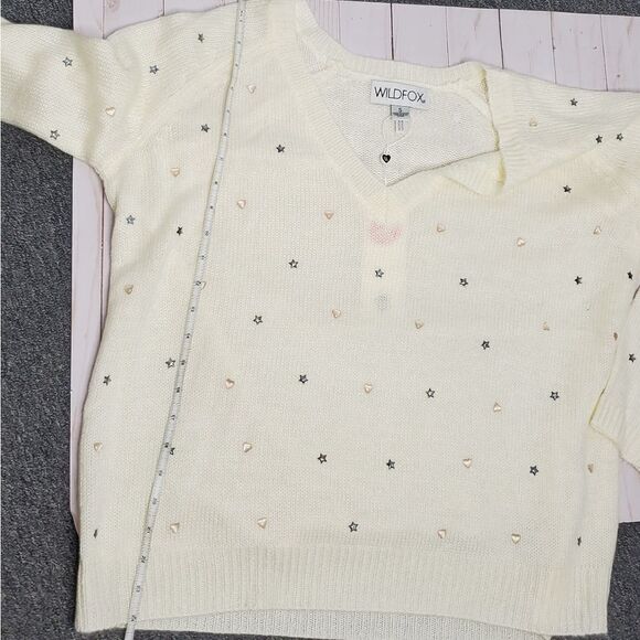 NEW WILDFOX ivory sweater cream star & heart v-neck oversized sample S - Picture 8 of 8